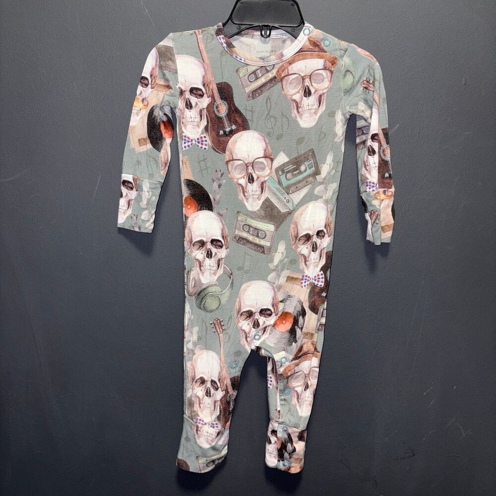 Posh Peanut 9-12m Bamboo Romper Sleeper Footless Skulls Music Cassette Guitar